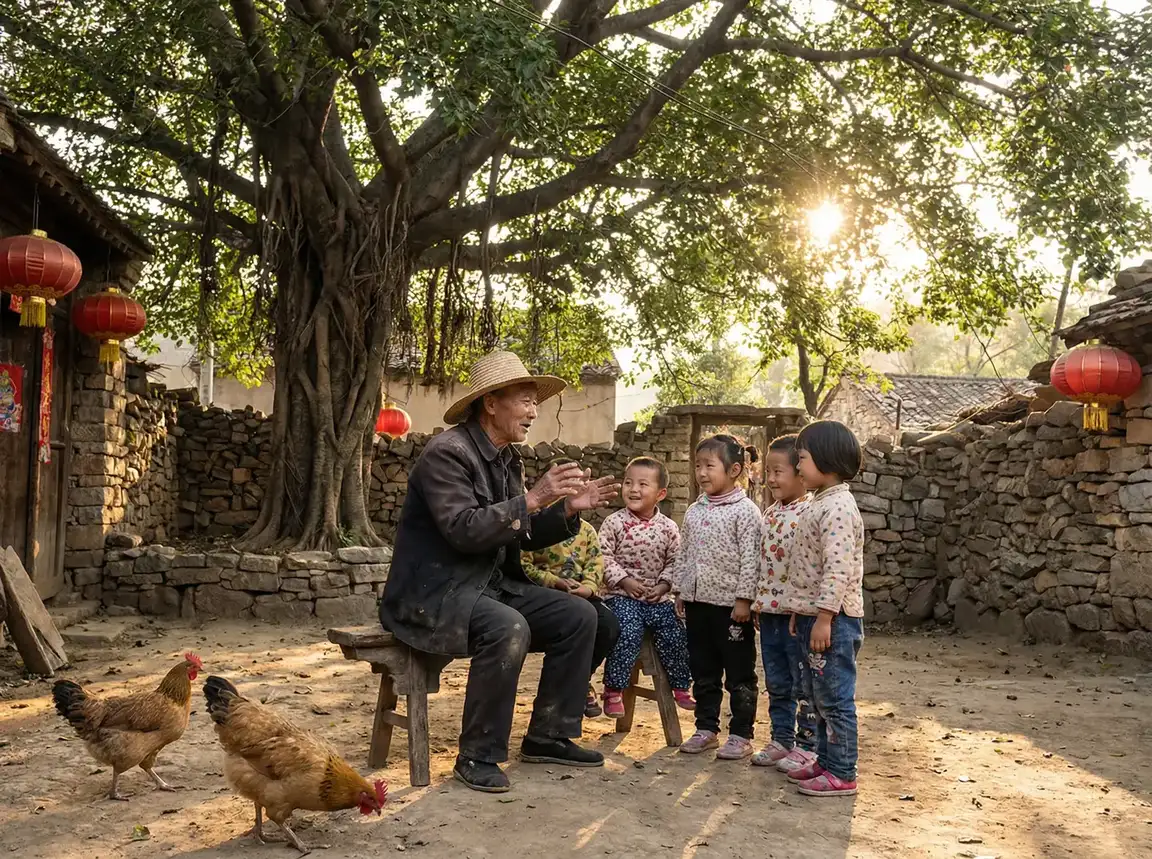 老人在大榕树下给孩子们讲故事 - gogo全球专业高清摄影 乡村记忆